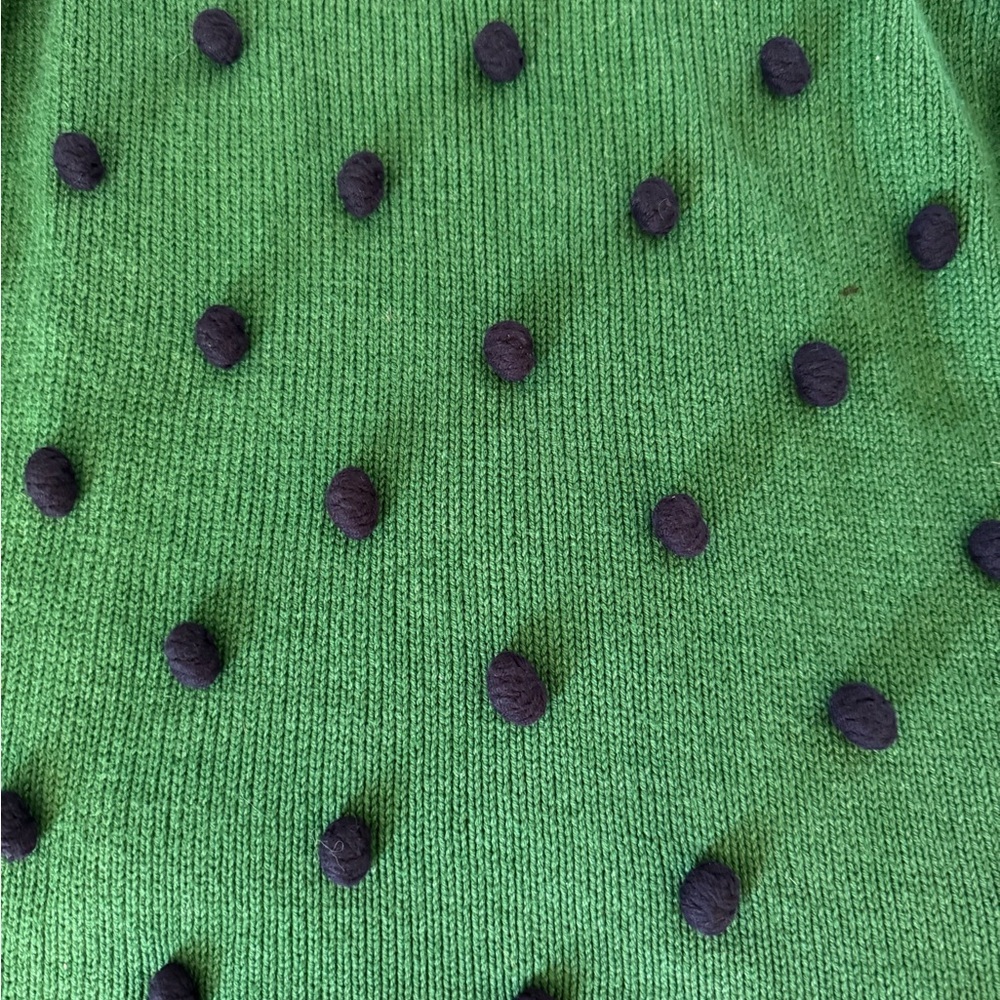 TALBOTS HOLIDAY GREEN SWEATER WITH NAVY POMPOM ACCENTS-MEDIUM - Picture 5 of 6